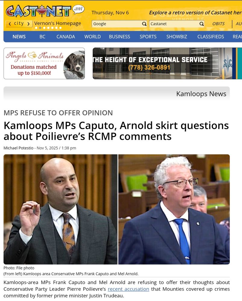 Two Kamloops-area MPs, Frank Caputo (left) and Mel Arnold (right), stand in Parliament discussing political matters.
@castanet.net 