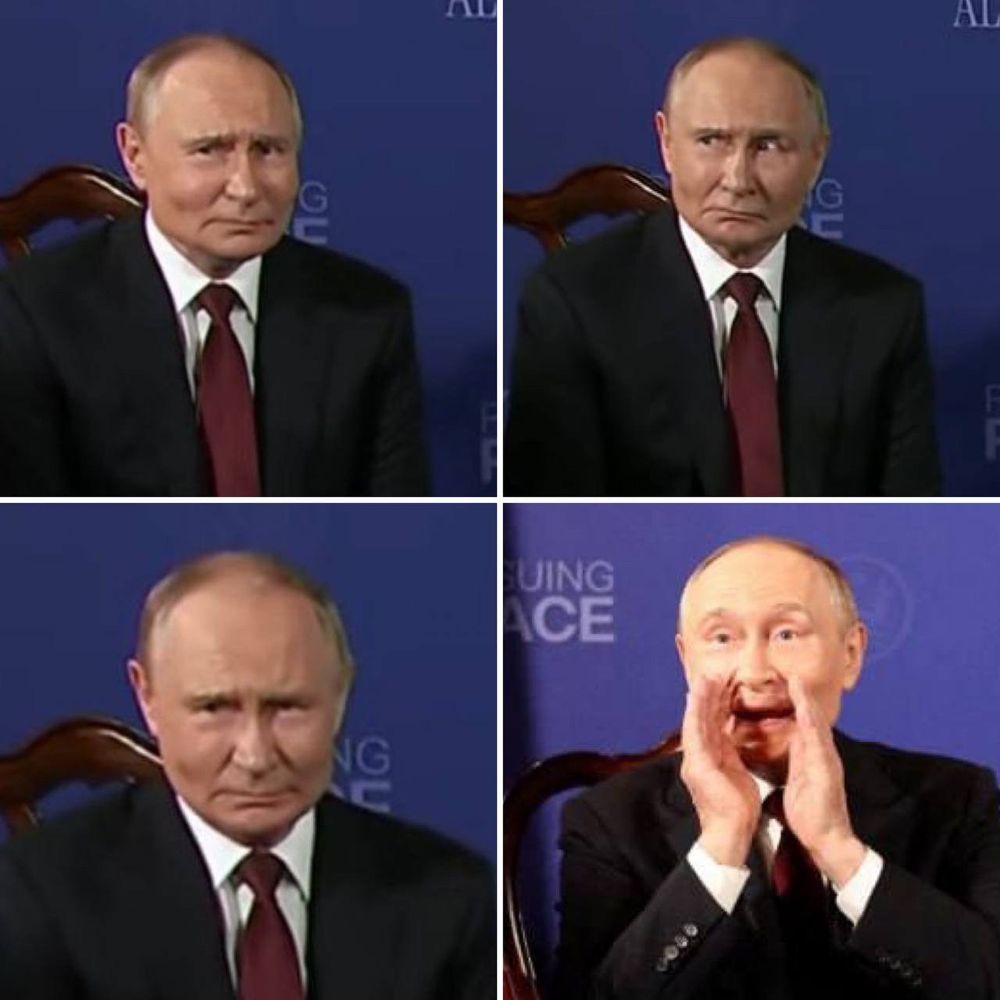 President and war criminal Vladimir Putin in four views. 