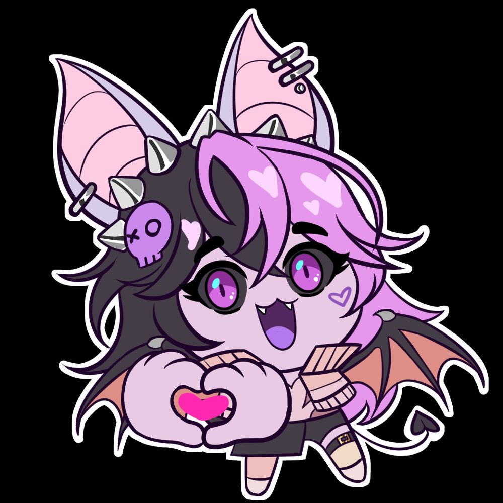 Chibi Enni, a bat vtuber, with heart hands