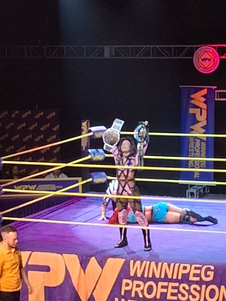 Pro Wrestler Mercedes Mone celebrating her win at WPW.