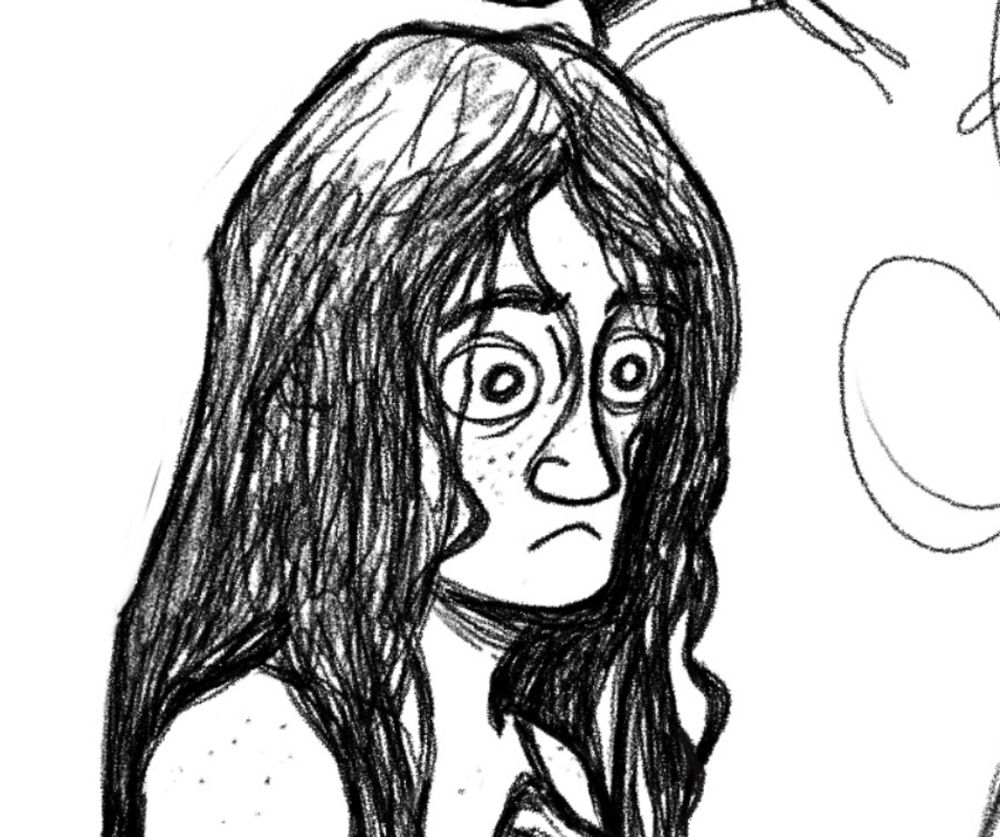 digital sketch of a cartoony face 