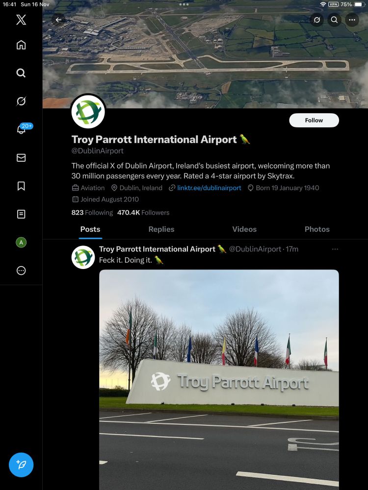 Dublin International Airport has been renamed to Troy Parrott International Airport on X (Twitter)