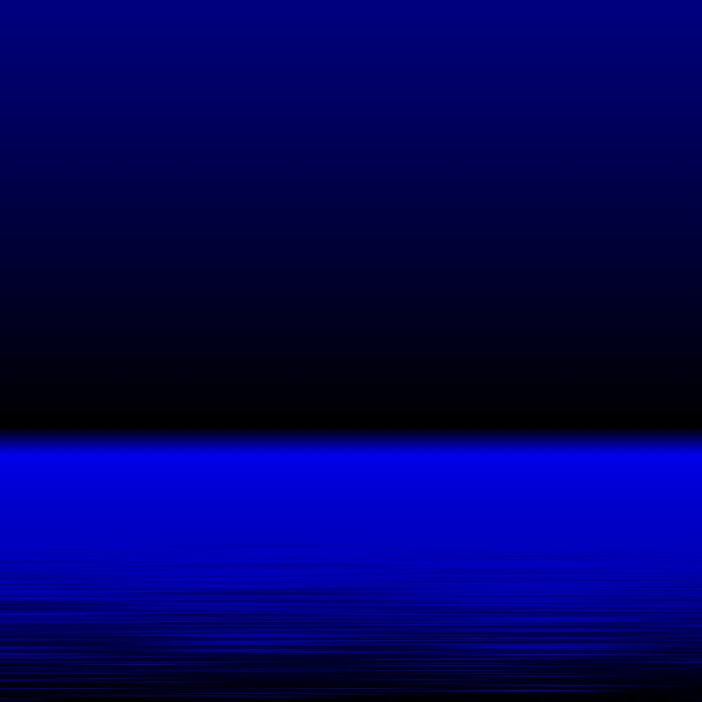 A world with a deep blue sky darkening into black at the horizon, where it meets what appears to be still waters.