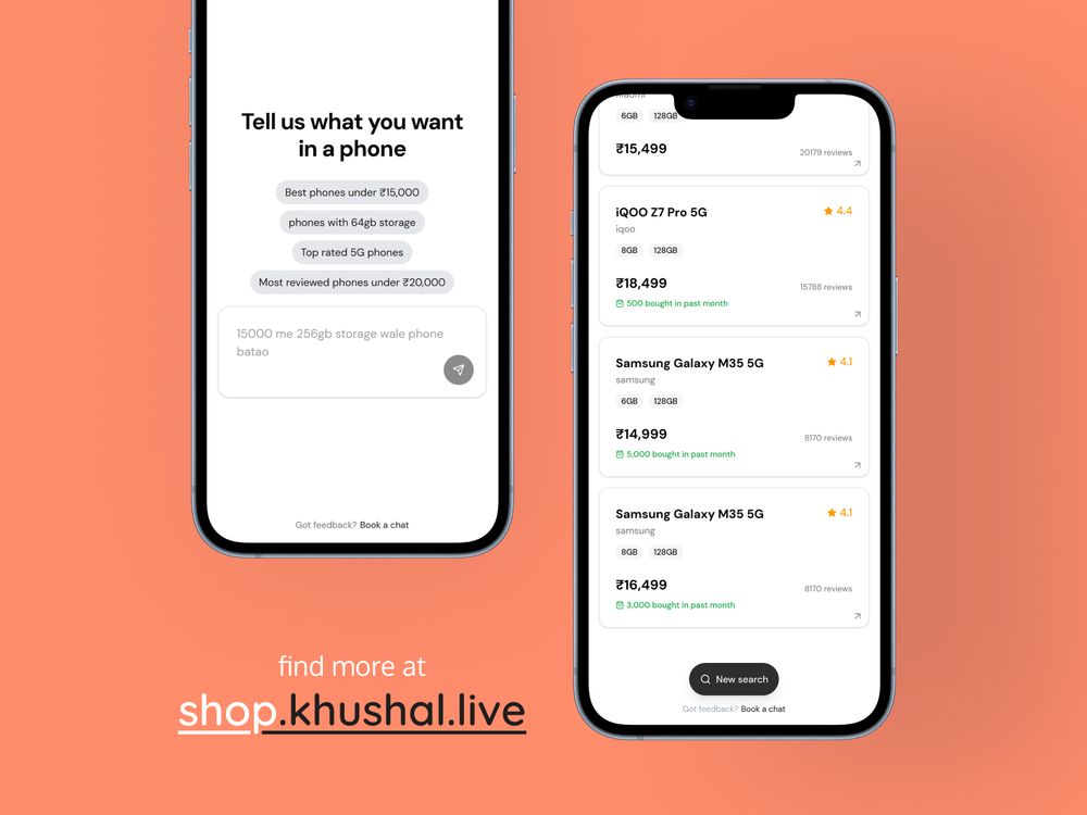 iPhone mockups for my website. With text as "find more at shop.khushal.live"