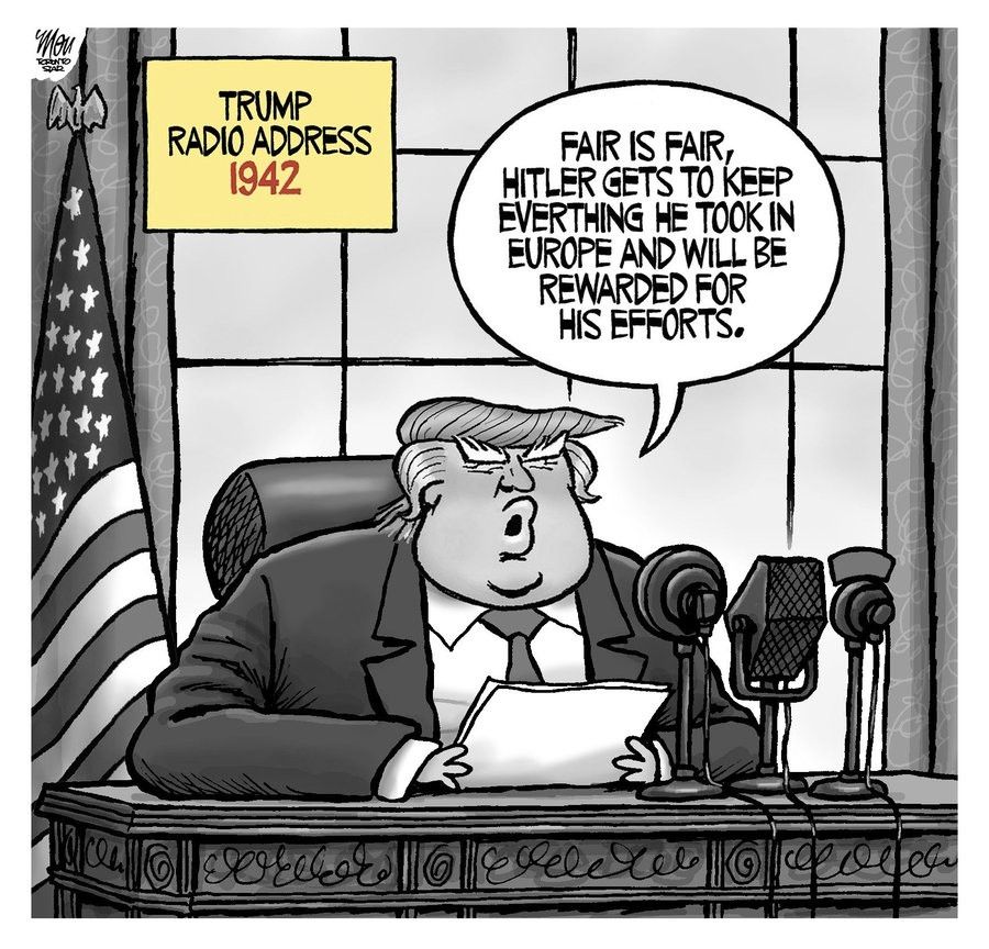 Fat satan addresses the world in 1942 that Hitler gets to keep what he took in Europe for his efforts 