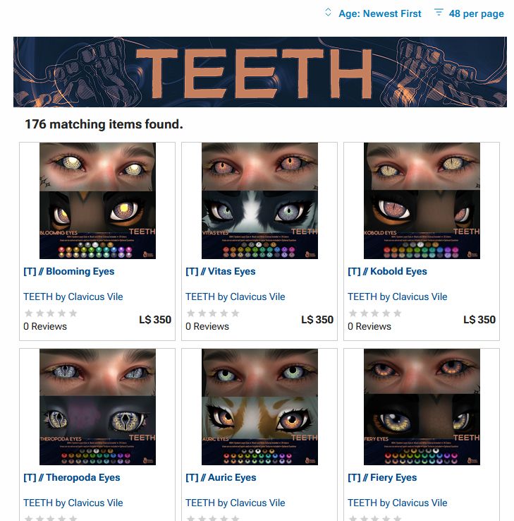 A screenshot of the TEETH marketplace store