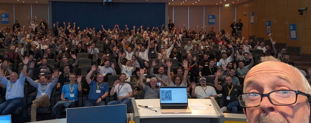 A selfie from the Audimax stage just before I gave my talk. Lots of friendly folks in the audience waving and smiling.