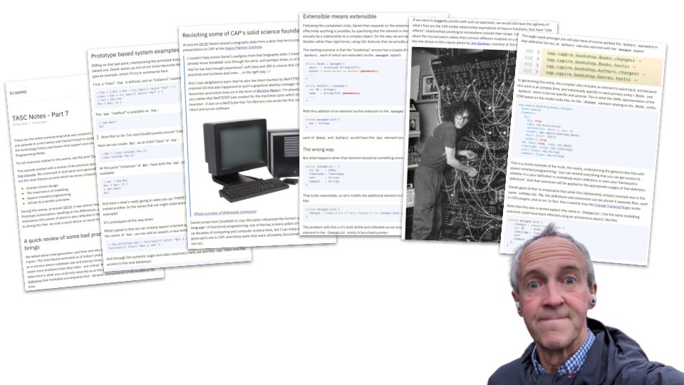 A selfie with pages of the blog post "printed out" and fanned out like you might arrange pages of something on a desk.