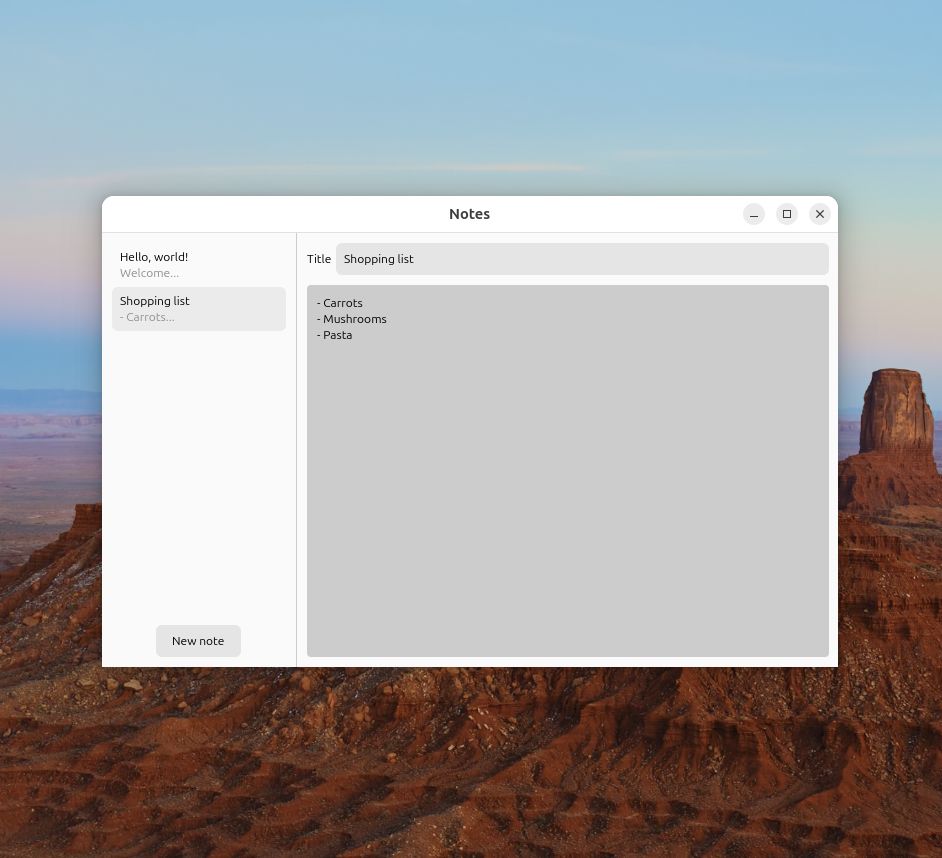 SwiftCrossUI's notes example app running on Ubuntu