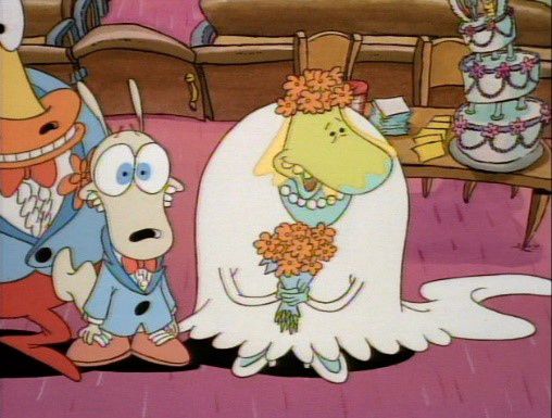 A photo of rocko and his friend (pretending to be a woman) getting married. 