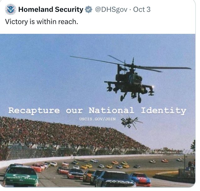Tweet by Homeland Security Oct 3
Victory is within reach.
Recapture our National Identity
