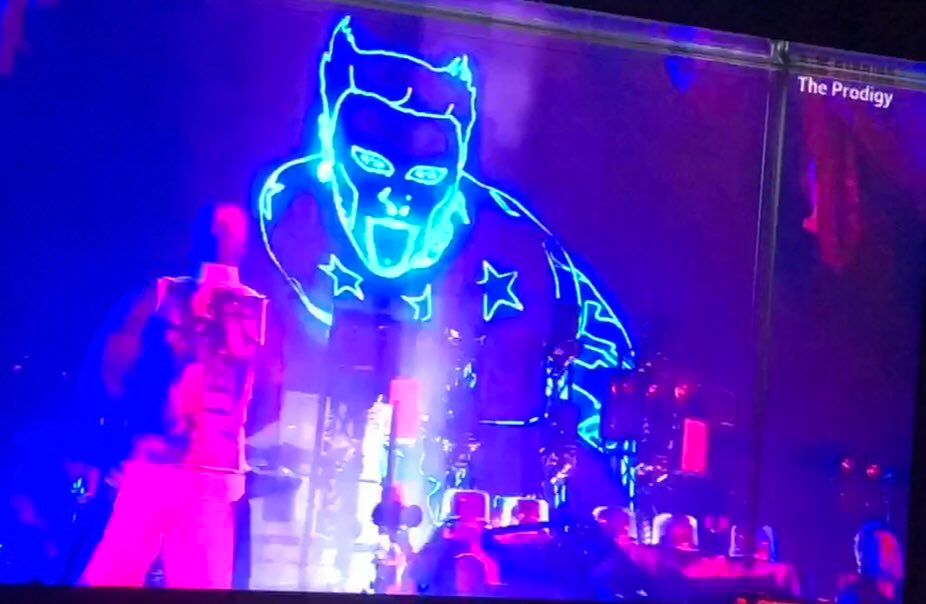 Footage off the telly from Glastonbury.  Light outline of Keith  Flint 
