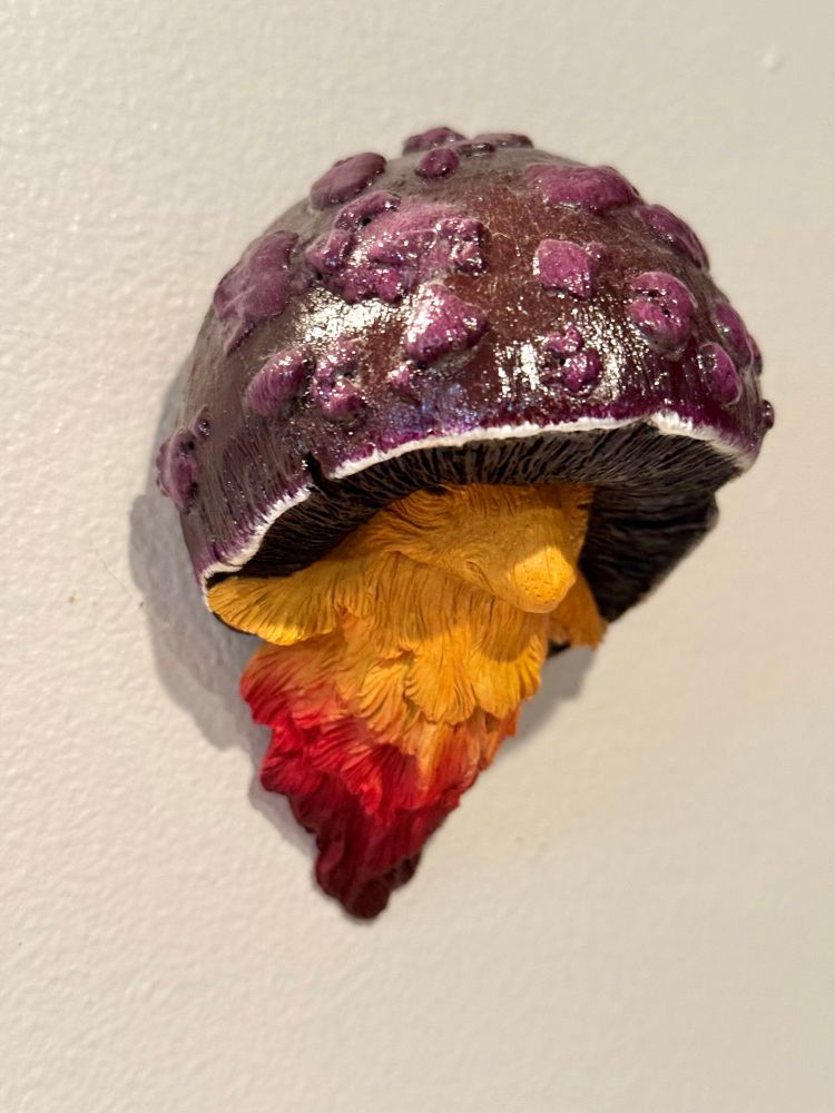 A wall hanging of a shroomling head