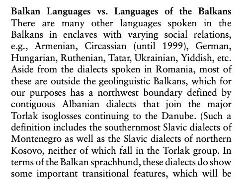 Excerpt from Friedman (2006) Balkans as a Linguictic Area
Encyclopedia of Language & Linguistics p.657