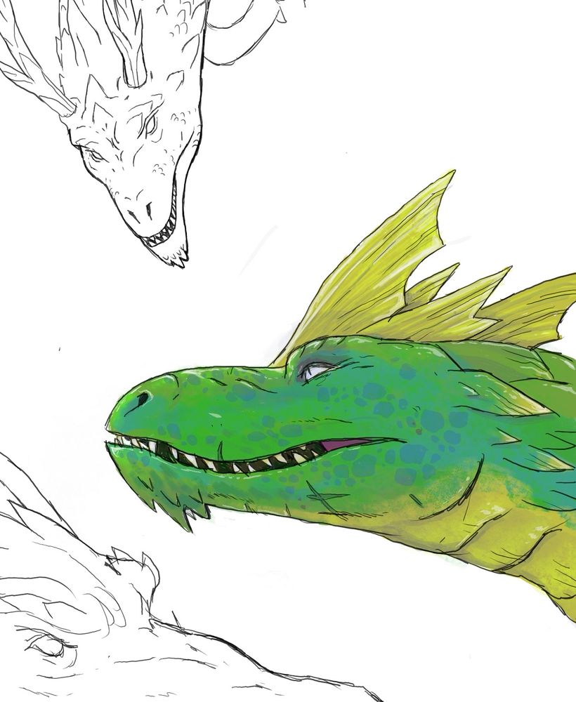 Dragon sketches, line art