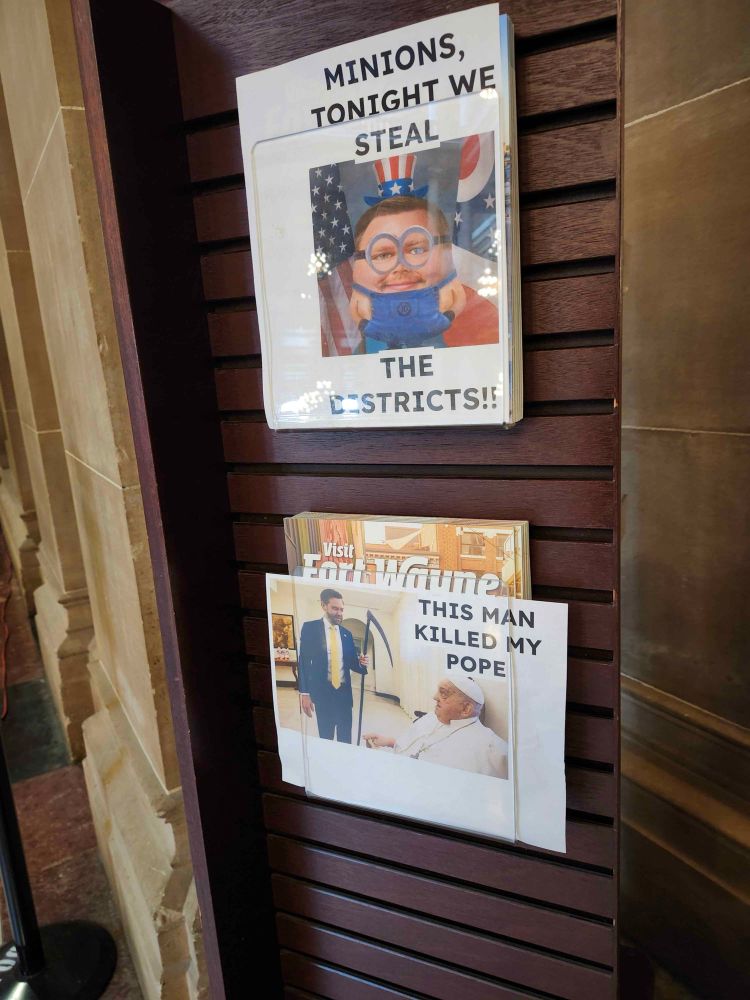 Picture that says minions tonight we steal the districts with a picture of JD Vance and another picture of JD Vance and Pope Francis and it says this man killed my Pope