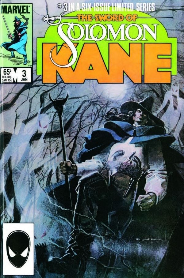Solomon Kane #3, as published by Marvel Comics, shows Solomon Kane walking through a dead forest with ghouls rising up around him. 