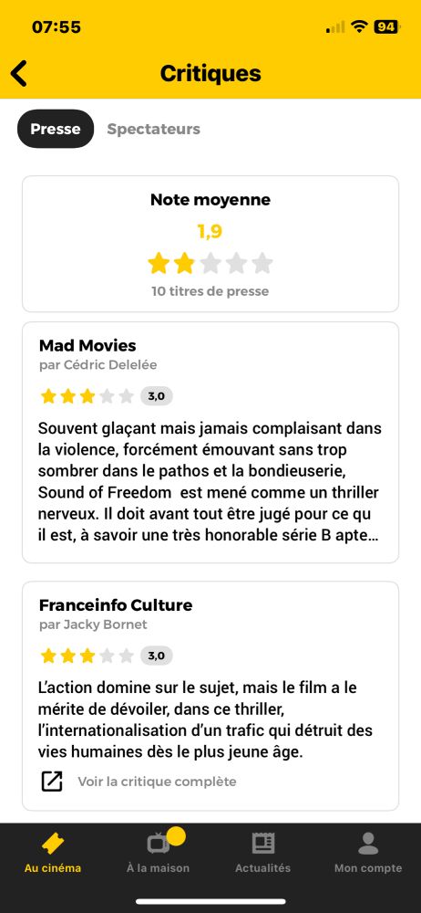 Notes Sound of Feeedom sur Allo Ciné