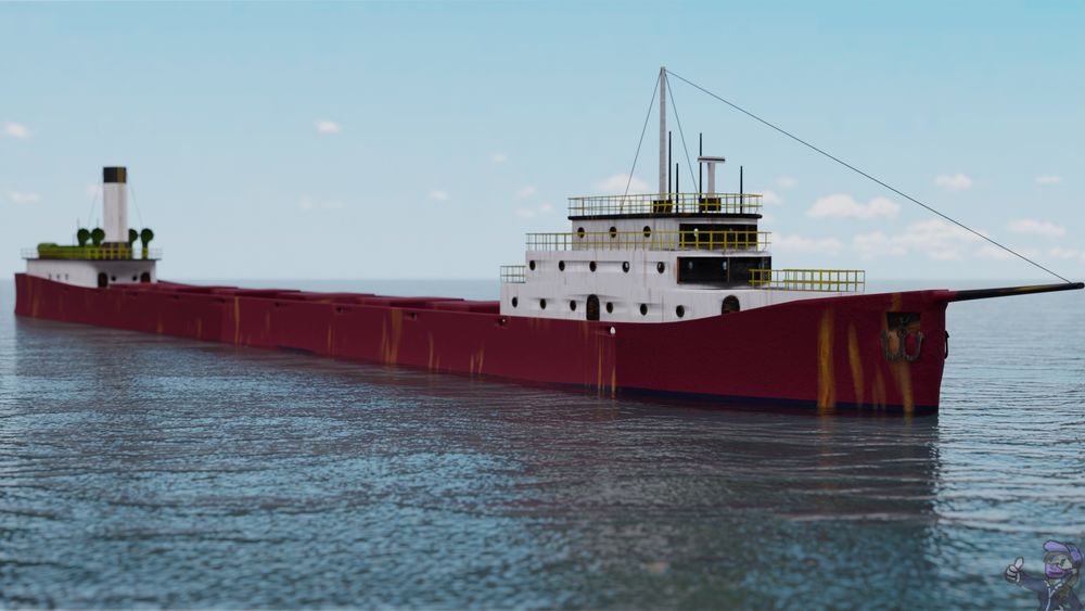 image is a 3d model of an ore freighter on the great lakes