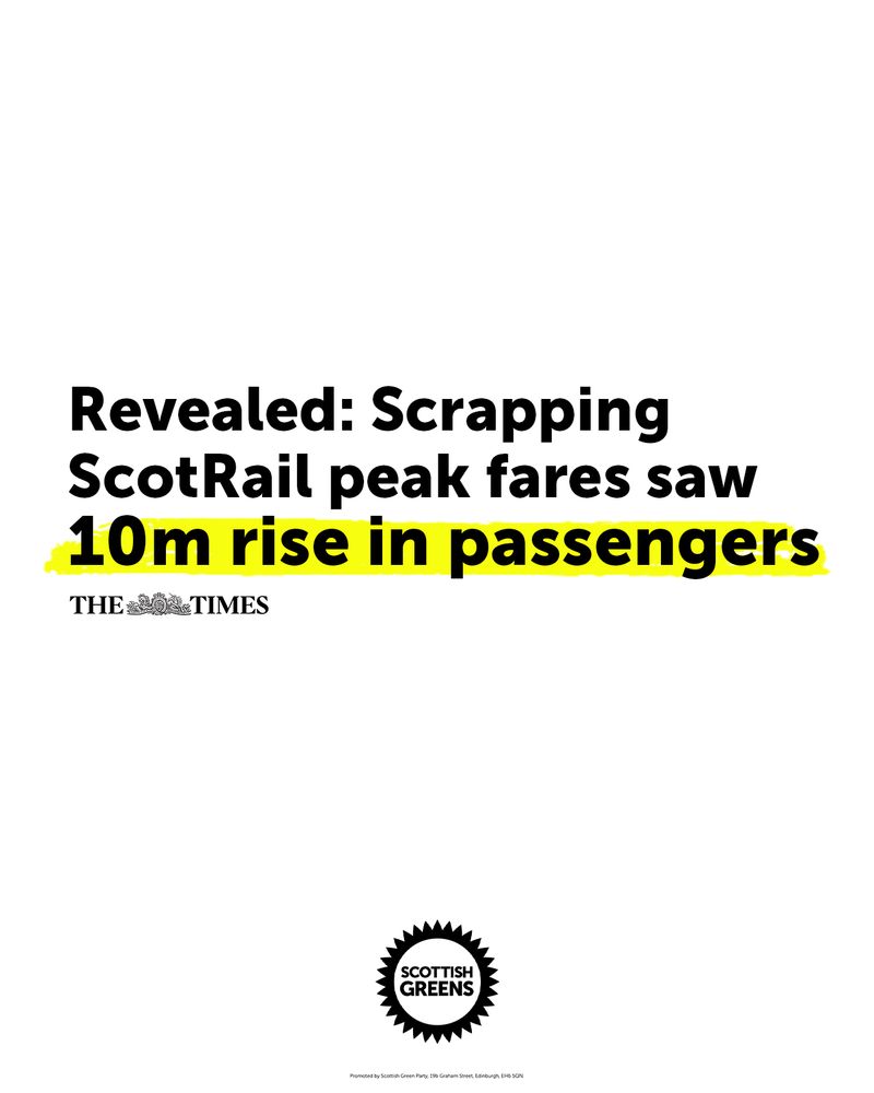 Article in the Times: Revealed: Scrapping ScotRail peak fares saw 10m rise in passengers Scottish Greens.