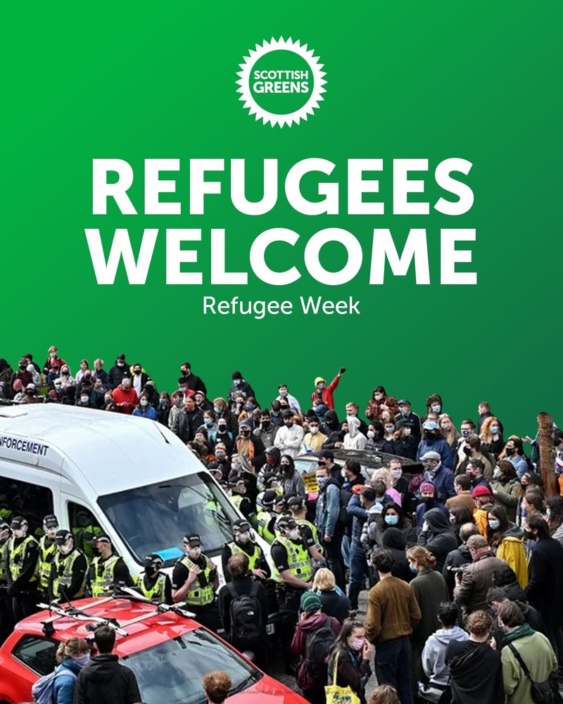 Refugees welcome. Refugee week. A photo shows the Kenmure Street protests.