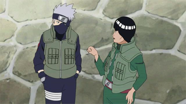 kakashi and rock lee are standing next to each other in a cartoon scene