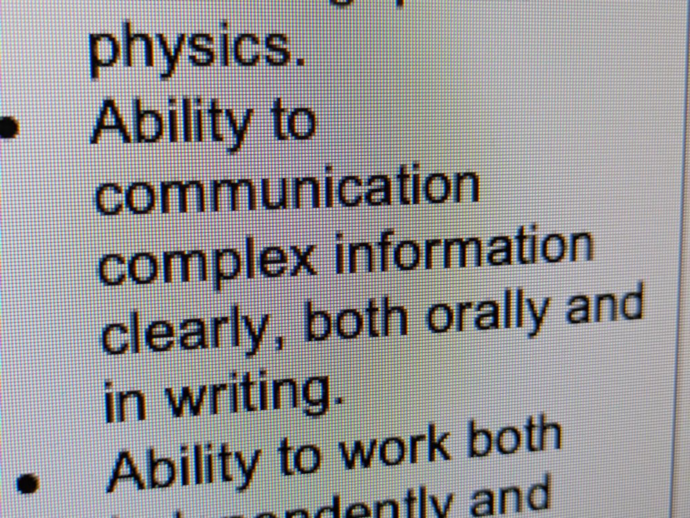 Image of a job advert containing a grammatical error in a requirement for clear communication skills.