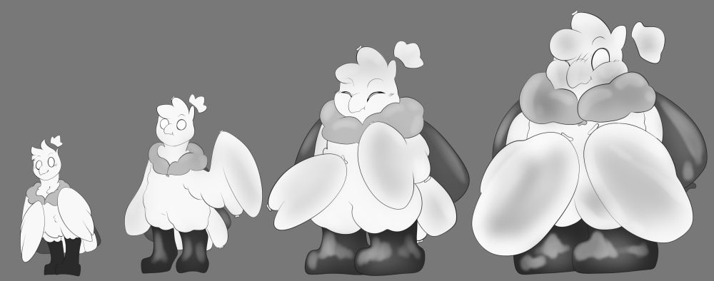 Valkumi Balloon morphing, with feather puffing as they inflate and their feathers flatten to a balloon like shiny look
