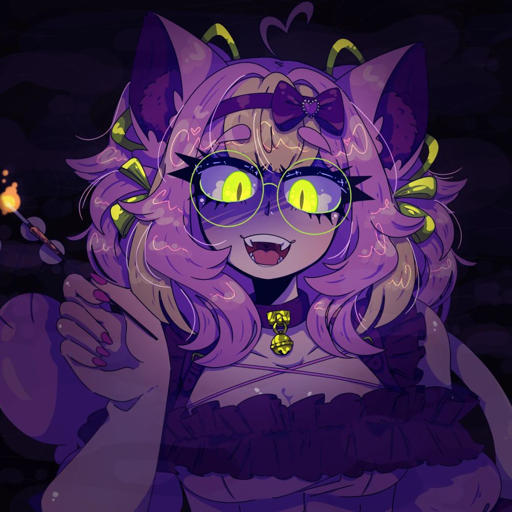 Art of Eneco as made my Nikanari!
She is looking down at you with crazy eyes, as her pink and golden hair flows wildly, madness is seen in her eyes! Surely she is up to no good! 