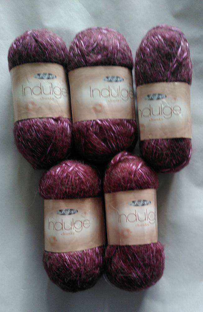 500 g King Cole Indulge chunky yarn in a dark red shade (Carmine)