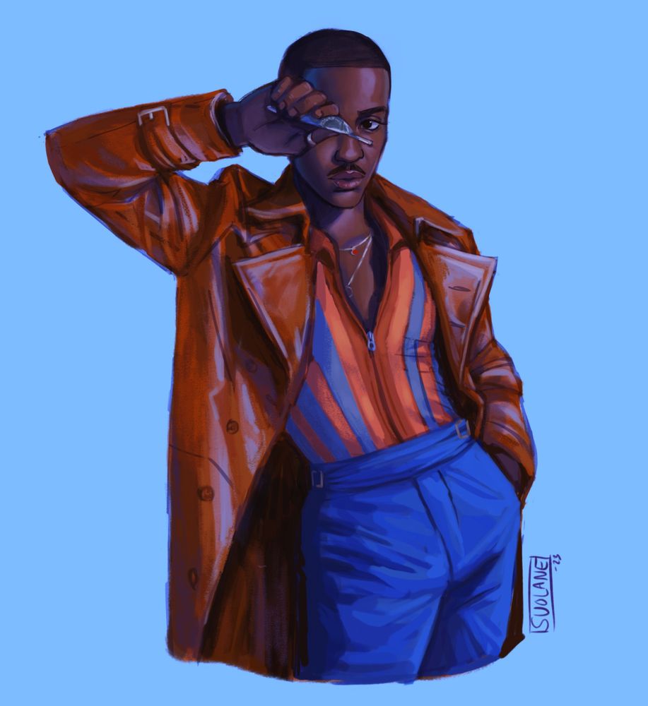 A painting study of the Fifteenth Doctor, played by Ncuti Gatwa.