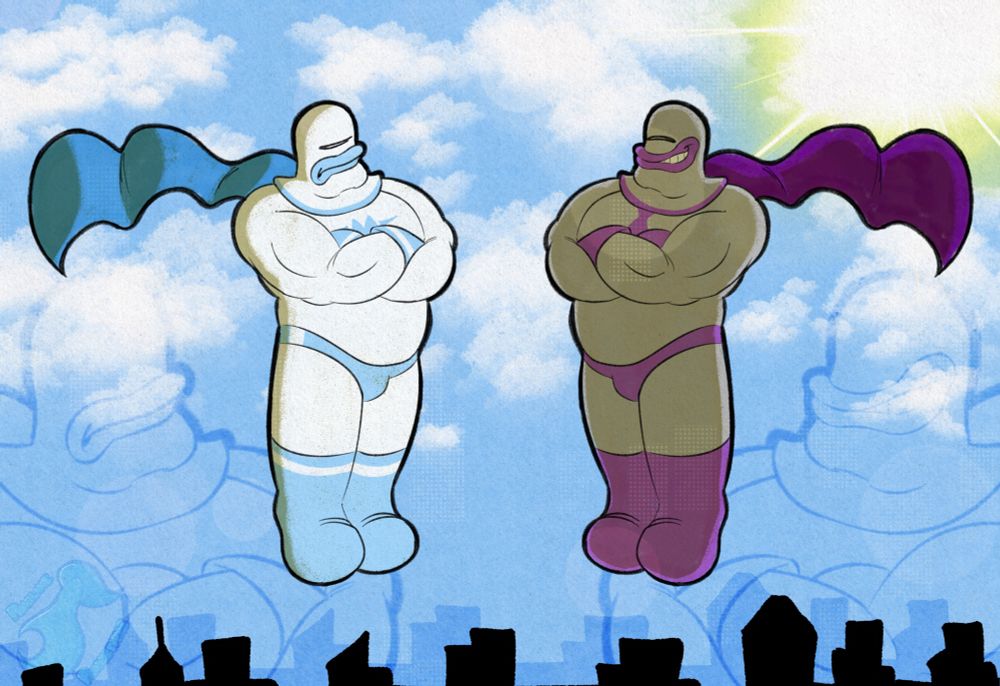Mouthman floats above a city, facing what seems to be another of his kind. Who does this fraud think he is trying to impersonate the one and only??