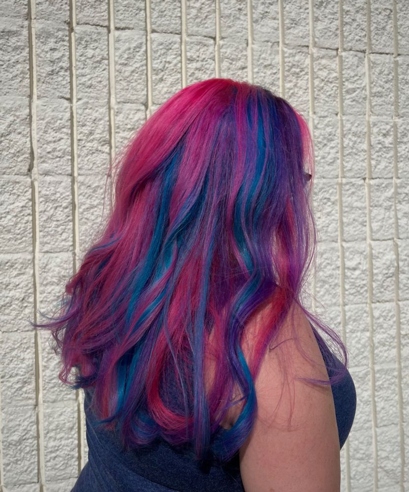 Purple, blue and a lot of hot pink hair.