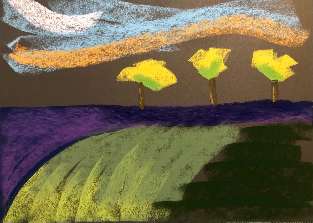 Pastel trees on the hill