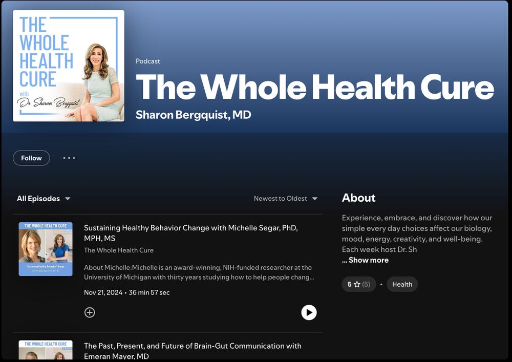 Screenshot of The Whole Health Cure Podcast page on Spotify