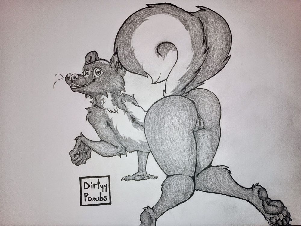 Skunk furry on all fours, showing off their ass and pussy