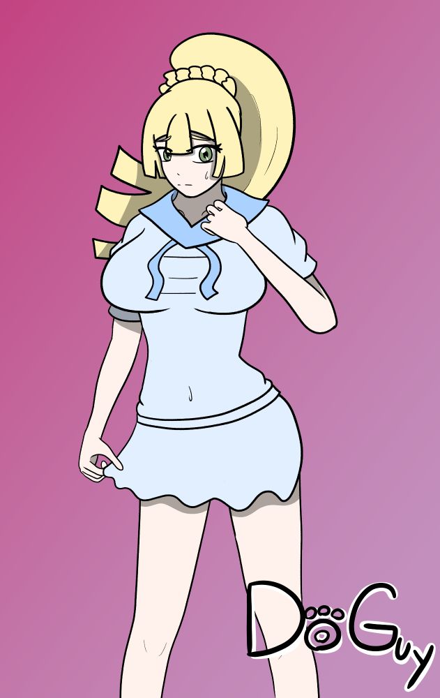 Lillie standing while grabbing her skirt