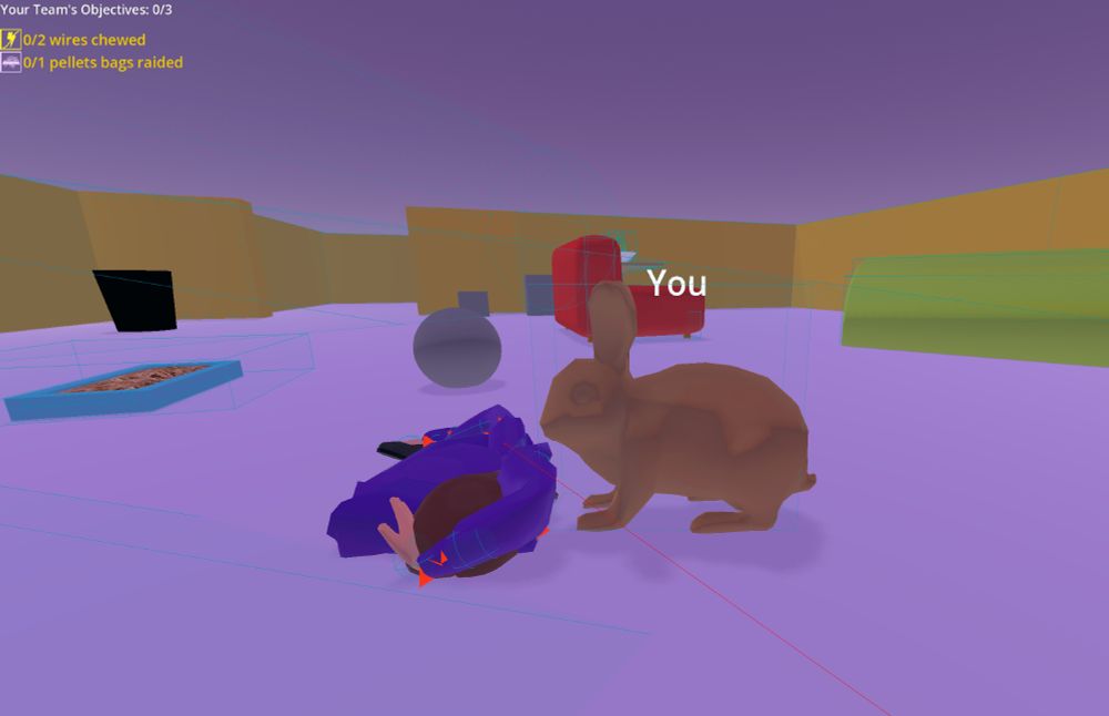 video game rabbit standing next to ragdoll