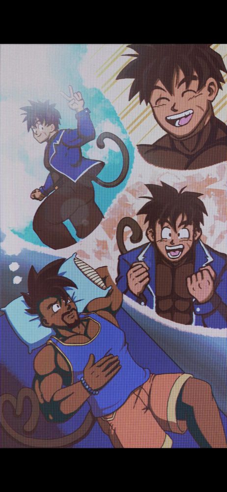 A dragonball style character reminiscing of another