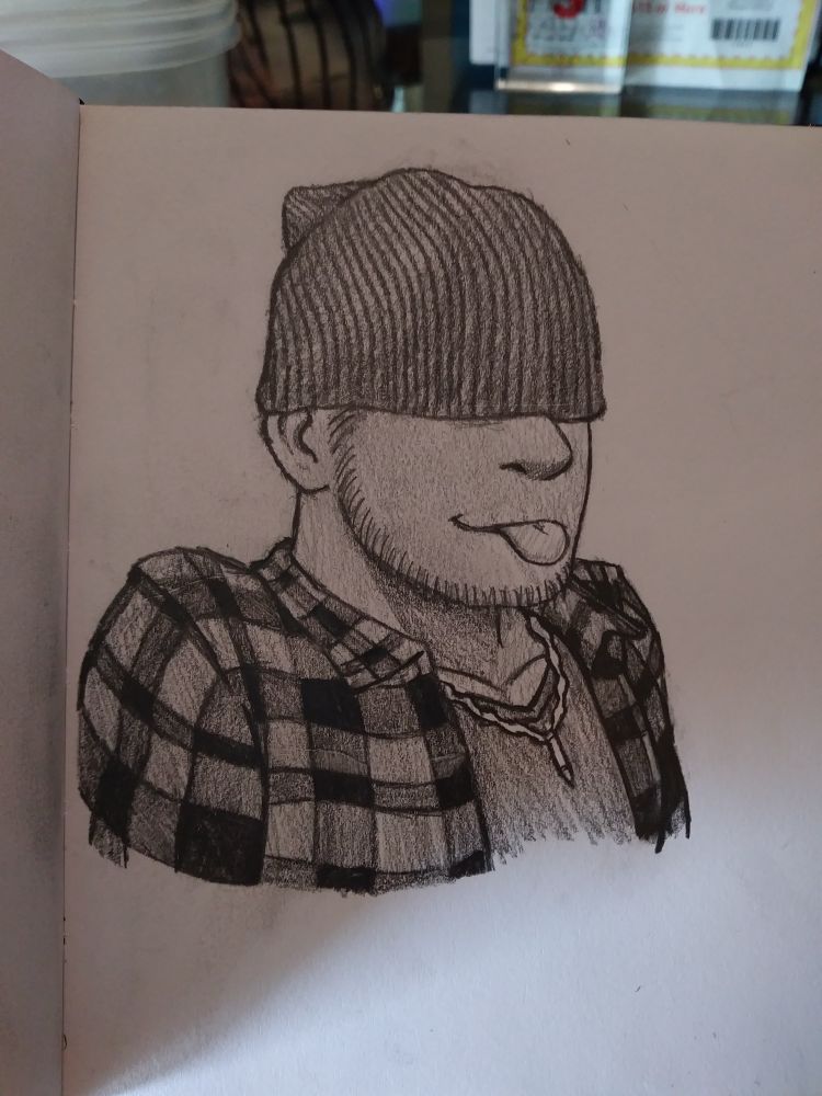 Drawing of me with my beanie covering my eyes and my tongue out