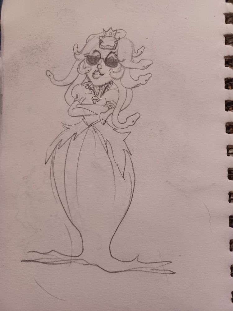 Princess Peach with snakes for hair, sunglasses, and her dress is a little witchy.