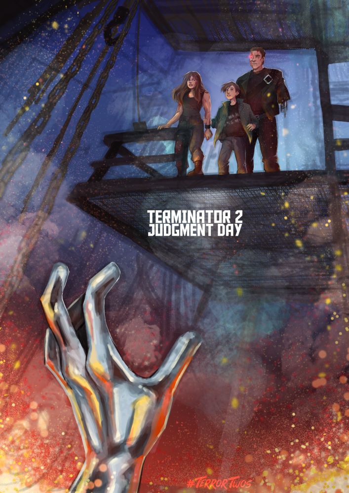 An illustrated poster for TERMINATOR 2: JUDGMENT DAY