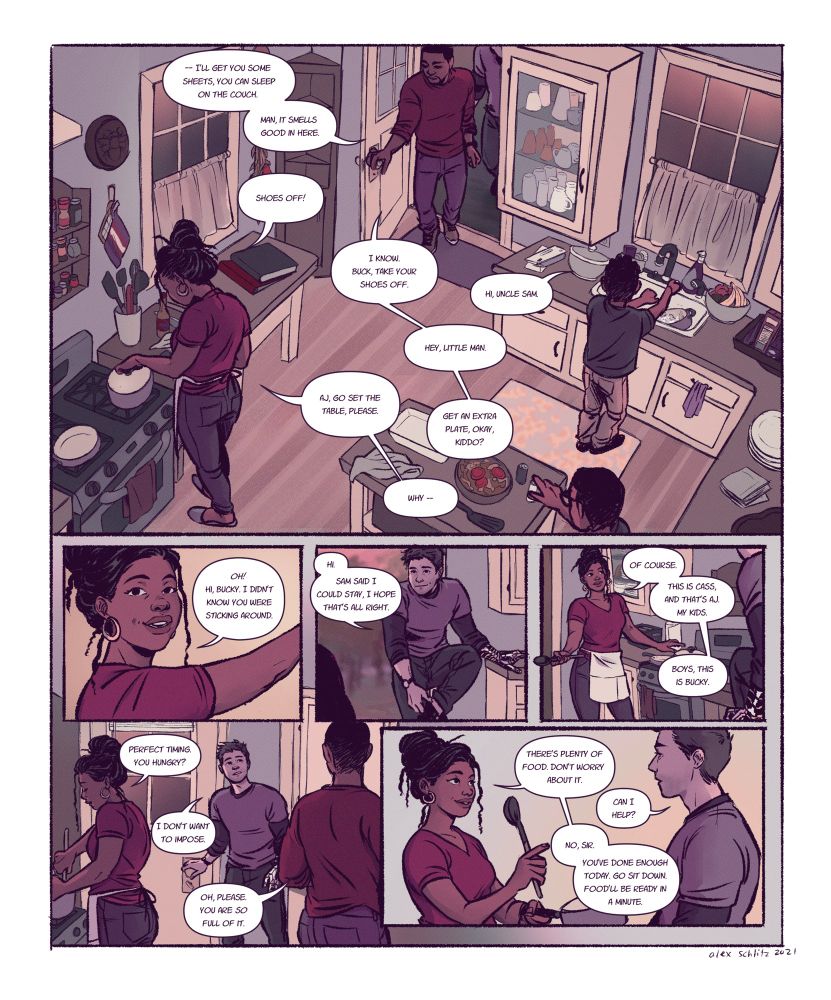 A page from a fan comic for Marvel's THE FALCON AND THE WINTER SOLDIER (written, drawn and colored by me)
