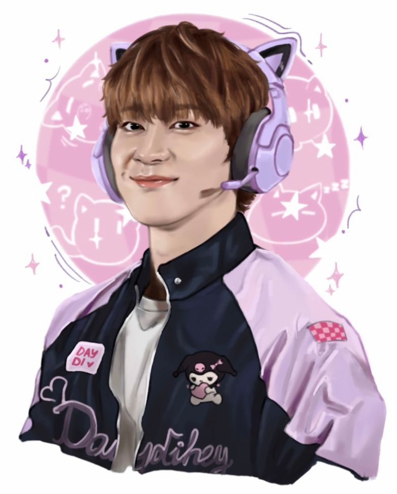 jeon wonwoo from seventeen wearing kitty headphones at a fansign drawing