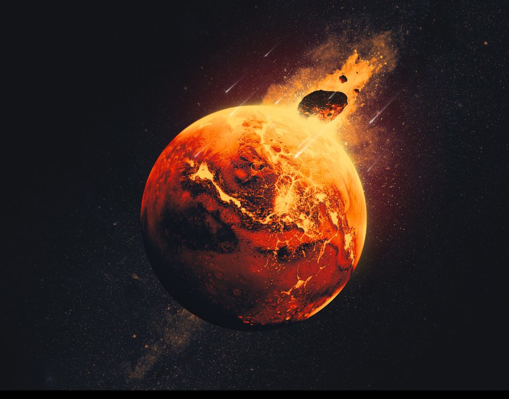 Rocky material that impacted Mars lies scattered in giant lumps throughout the planet’s mantle, offering clues about Mars’ interior and its ancient past.