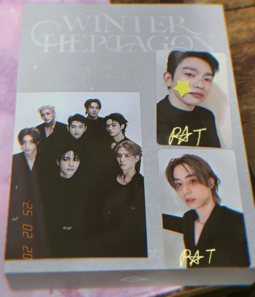 Photocards of Jinyoung and Mark Tuan and a group postcard from GOT7’s Winter Heptagon album