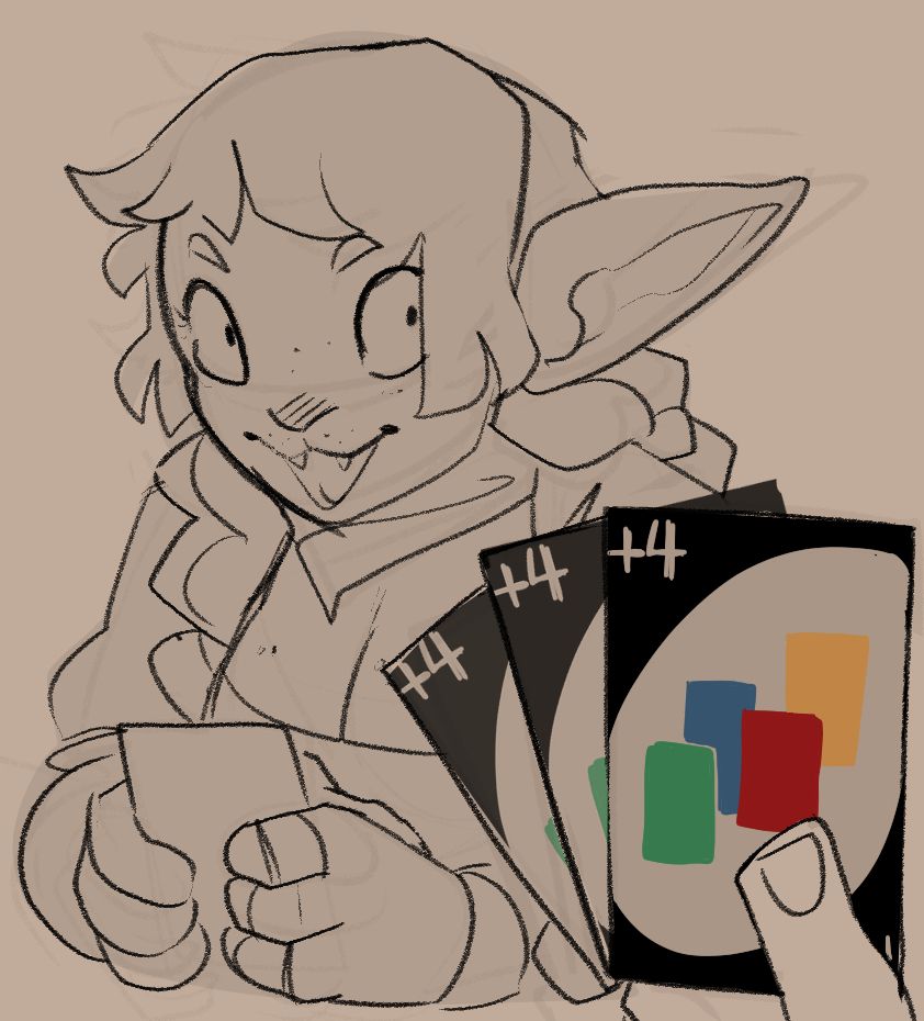 Catface moments before being hit with 3 draw fours in Uno