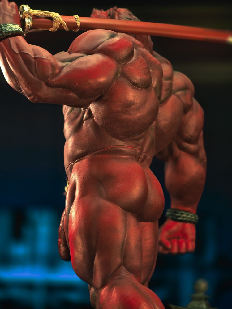 3d printed figure of the character Kumatetsu from the anime "the boy and the beast" he is standing nude and holding a sword