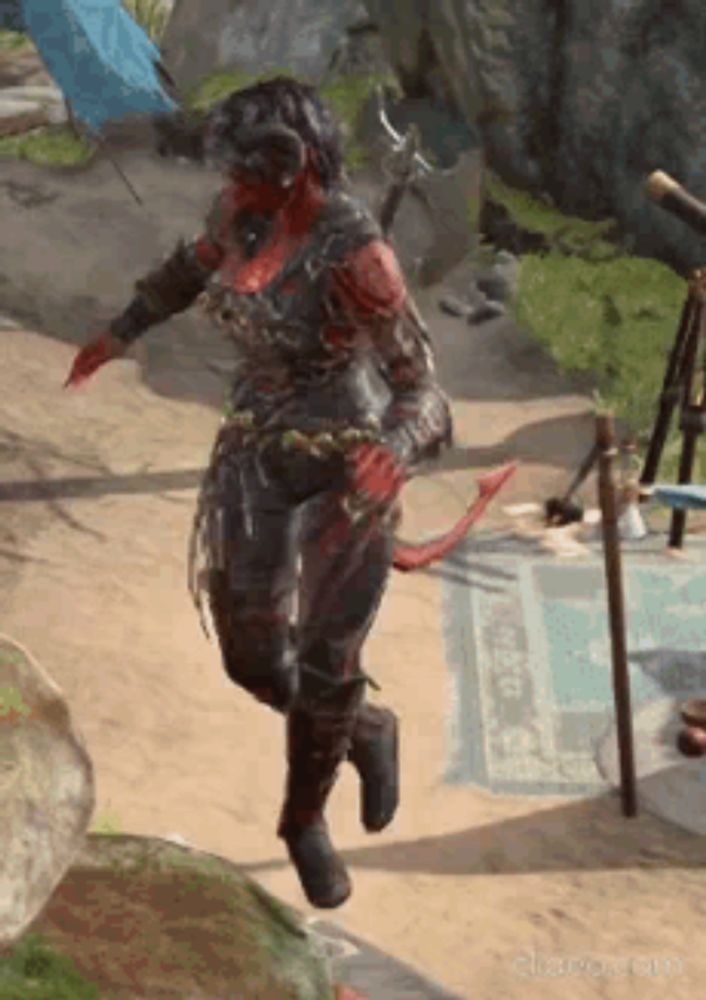 a video game character is jumping in the air while holding a sword .