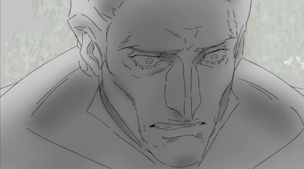 The Abott Aware of the horrors facing him in hell. Yes worried and mouth grimacing